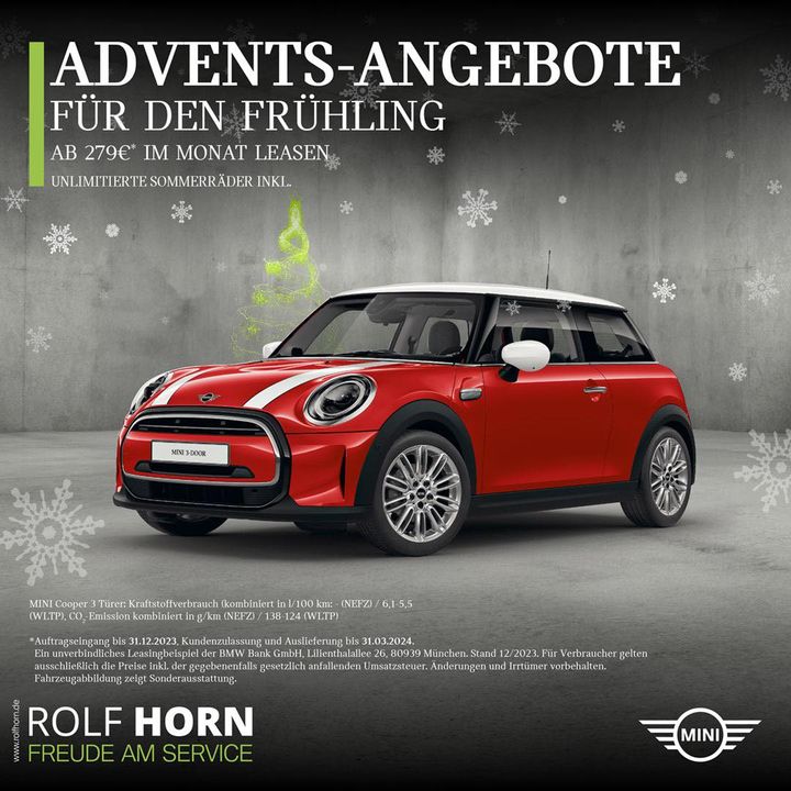 Es weihnachtet und wir haben bei 𝗠𝗜𝗡𝗜 ROLF 𝗛𝗢𝗥𝗡 ein Top MINI Adventsangebot im Gepäck. 🕯️
Jetzt persönliches Angebot s